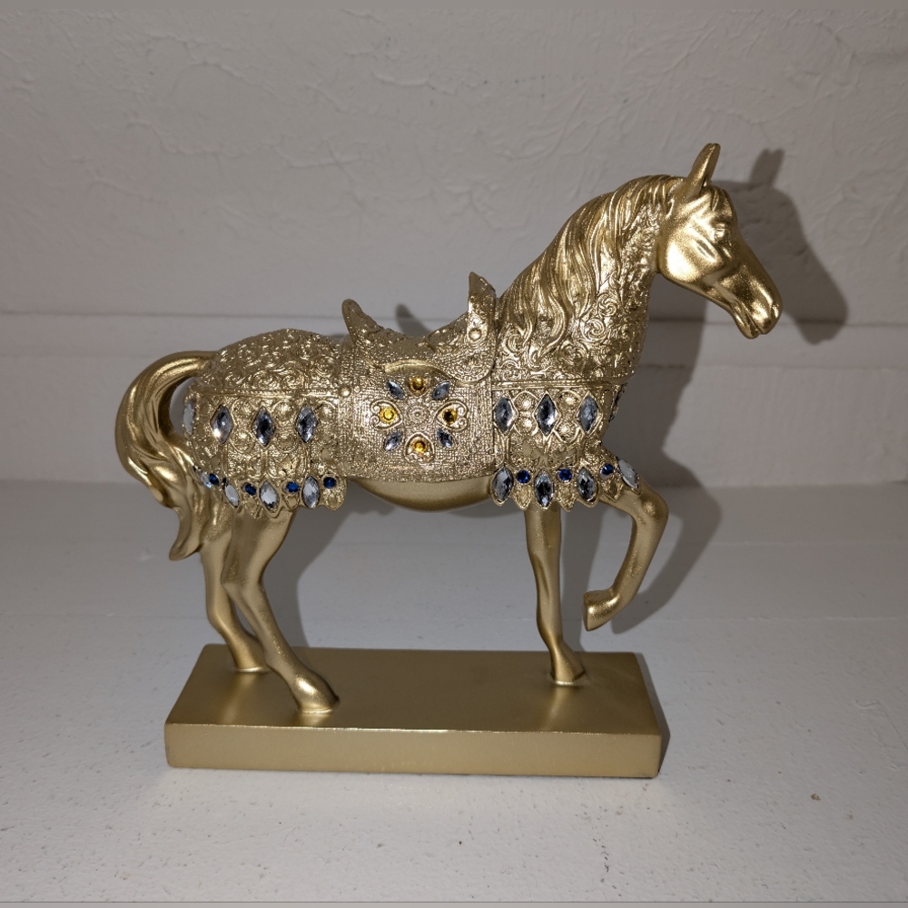 Feng Shui Ornate Gold And Jeweled Horse Statue Figurine
